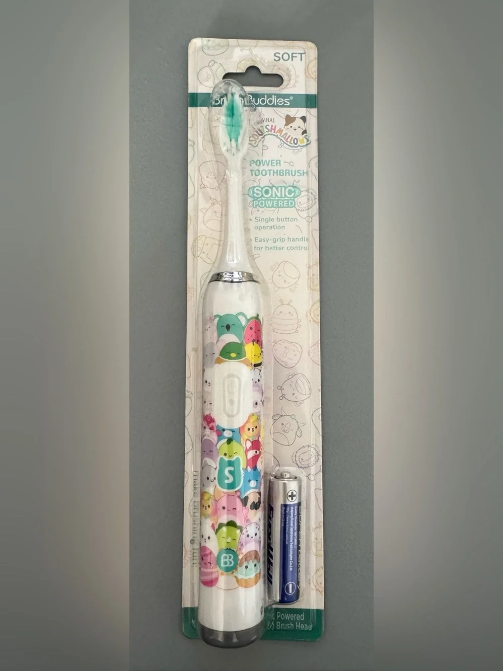 Squishmallows Kids Electric Toothbrush - White with Multicolor Characters